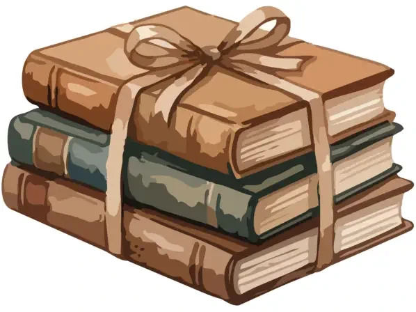 Vintage books tied together with ribbon